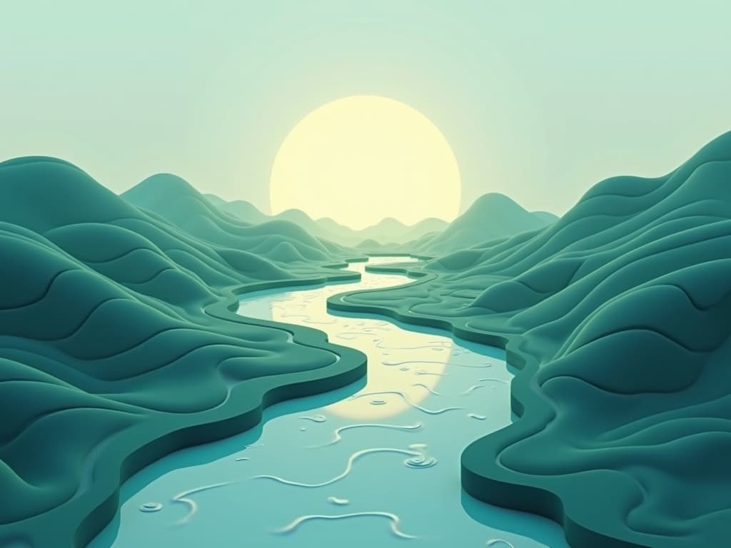 Abstract illustration of a guiding path winding toward a rising horizon